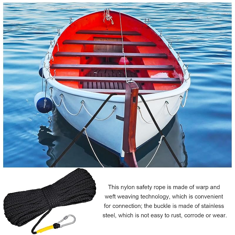 Shappy Black 15 m Floating Life Ring Rope - 1/4 in Polypropylene with Stainless Steel Hook