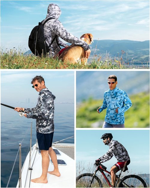 FISHEAL Men's Performance Fishing Hoodie - UPF 50+ Sun Protection, Long Sleeve with Thumbholes & Neck Gaiter