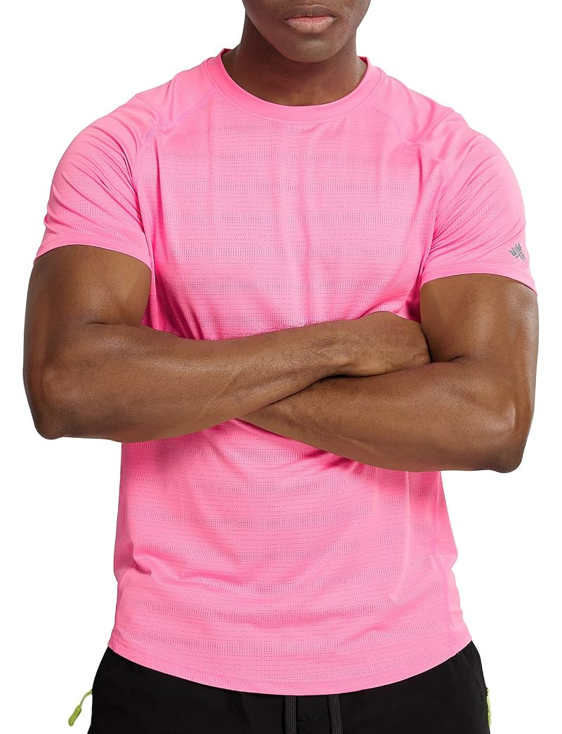 Zengjo Mens Quick Dry Short Sleeve Athletic T Shirt – Pink, Size Large