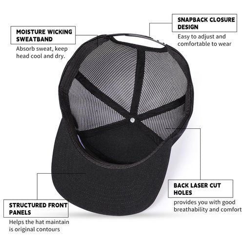 BAOPLAYKIDS Oversize XXL Blank Flatbill Mesh Snapback Cap Black 2XL Flat Bill Hats for Men Big Head 6 Panel