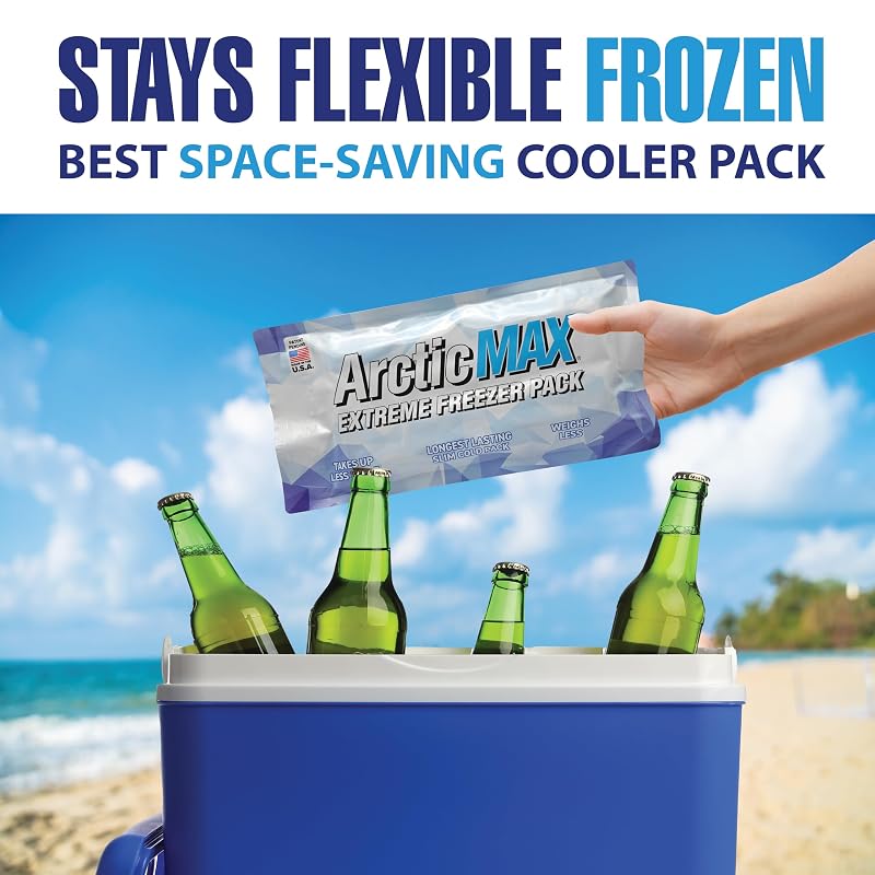 ArcticMAX Slim Cooler Ice Pack - Long-Lasting Reusable Bead Pack (Medium)