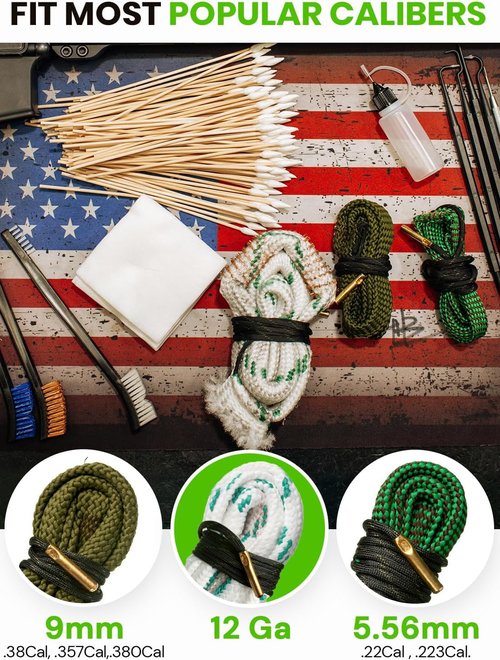 Bore Cleaner | 12Ga, 5.56 & 9mm Gun Cleaning Kit - Includes Brushes, Patches & Swabs