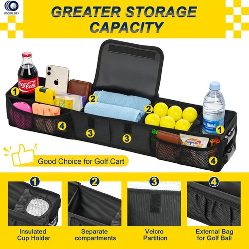 IOOBLBEI Golf Cart Front Storage Basket, Upgraded No-Drilling Golf Cart Storage Tray with Cooling Compartment, Foldable Storage Basket Organizer for EZGO TXT & RXV, Club Car DS & Precedent, Kandi