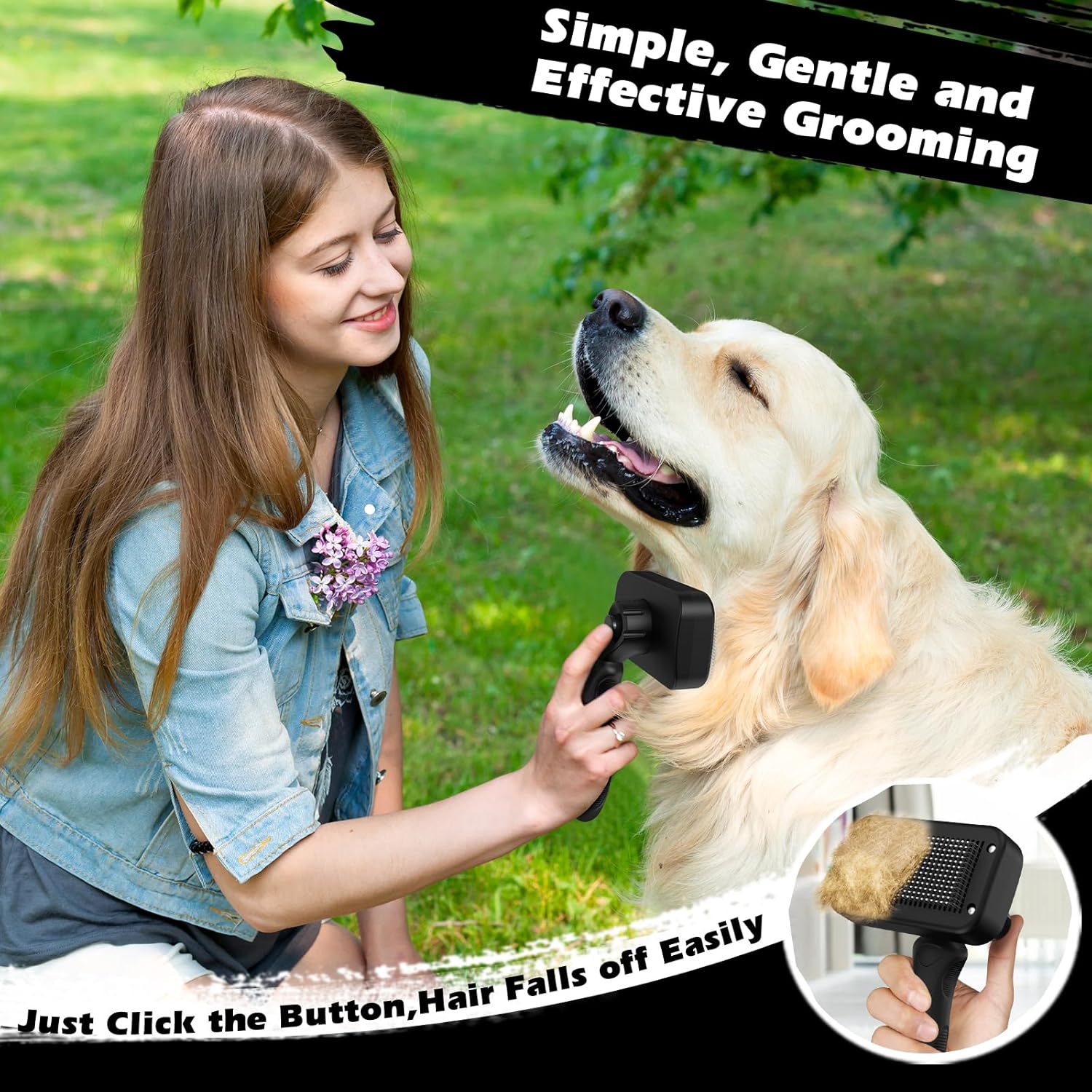 Skiennix 3PCS Pet Grooming Set - Self-Cleaning Slicker Brush, Rake & Flea Comb for Dogs, Cats & Horses | Black