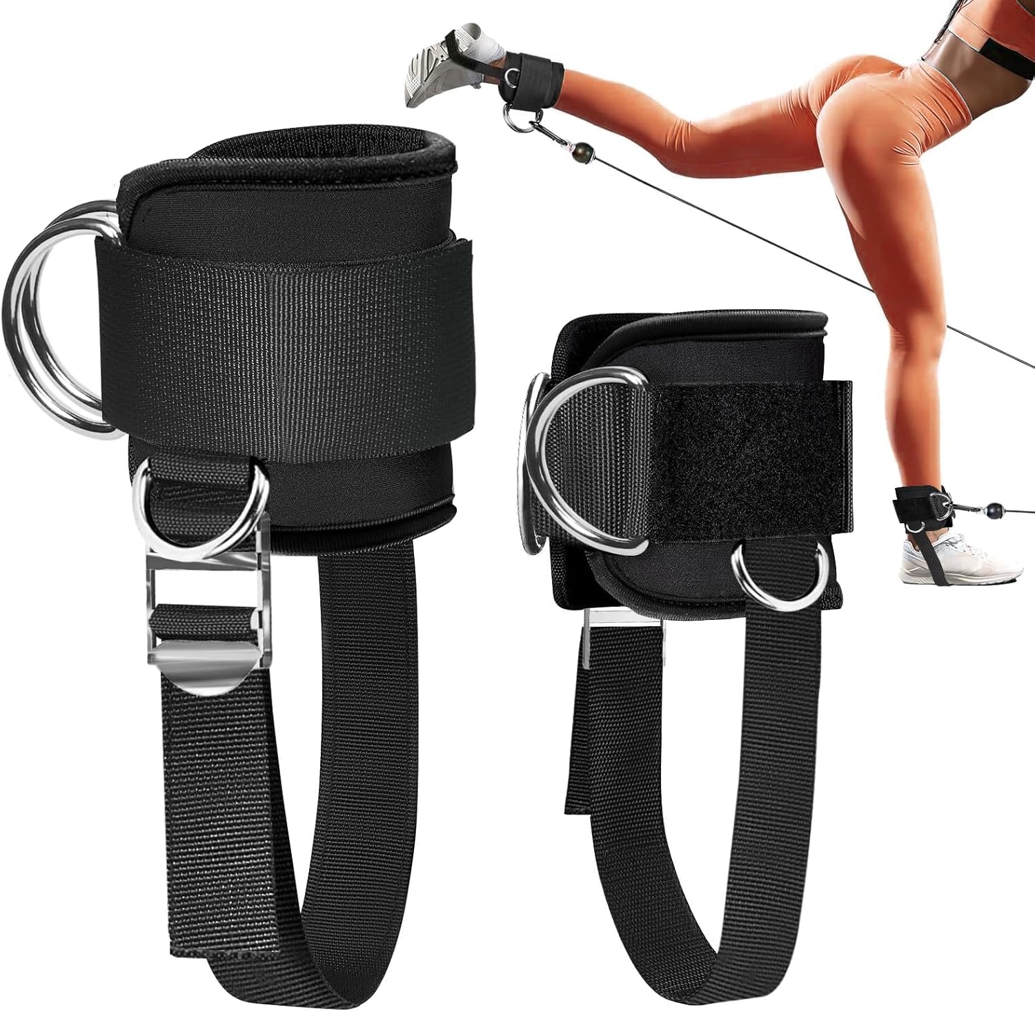 Skiennix Ankle Straps for Cable Machine - Comfortable Padded Neoprene, Adjustable Cuffs for Glute Kickbacks & Leg Extensions