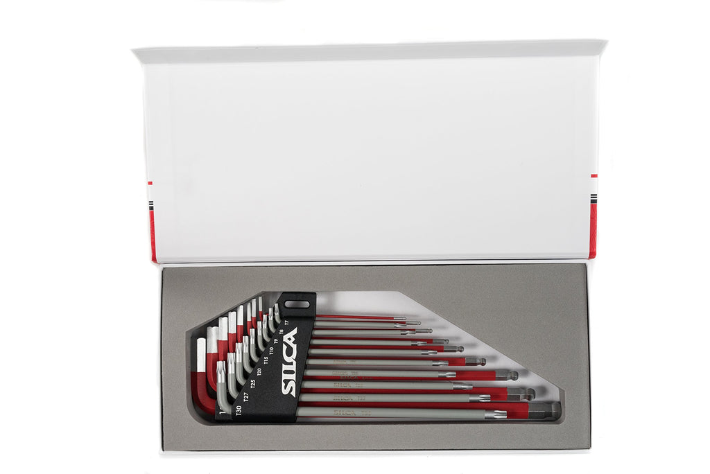 SILCA HX-TWO Heavy Duty Essential Metric Hex and Torx Set | Torx 7 - T30 - Hex 1.5 - H10 | Color Powder coated Red and Grey texture non slip grip | Swiss tool steel L wrench Allen key.