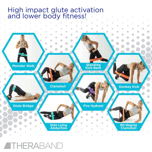 THERABAND Glute Band Loops, Fabric Exercise Bands for Home or Travel, Designed for Glute and Lower Body Strength, Set of 4 Loop Bands with Increasing Levels of Resistance, Ideal for Men and Women