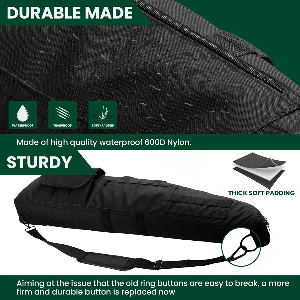 HUNTSEN Soft Case 38" 42" 46" 52" Bag with Padded Handle - Adjustable Sling Dual Lockable Zippers, Multiple Pouches Outdoor Accessory Bags (Black, 52")