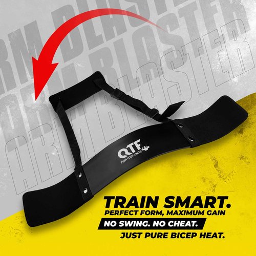 QTF Fitness Arm Blaster Biceps Triceps, Heavy Duty Aluminum, Soft Thick Neck Padding & Adjustable Straps Big Arms Building Weight Lifting with Non-Slip Shark pad