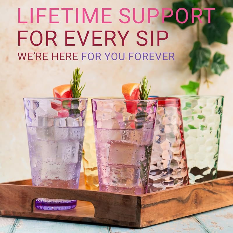 Hammered Multicolor 22 oz Plastic Tumblers Set of 12 - Stackable, Dishwasher Safe