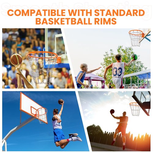 Heavy Duty Metal Chain Basketball Net,Anti-Rust Carbon Steel Chain Basketball Net,Standard 12 Loops, Quick Installation for Indoor & Outdoor Use, Fits All Standard Hoops