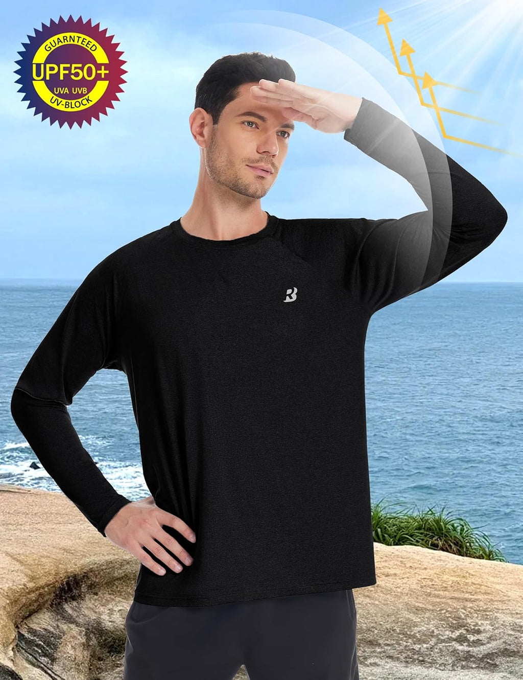 Roadbox UPF 50+ Sun Shirts for Men - UV Protection Long Sleeve Swim Shirt | Quick Dry Rash Guard for Fishing & Hiking