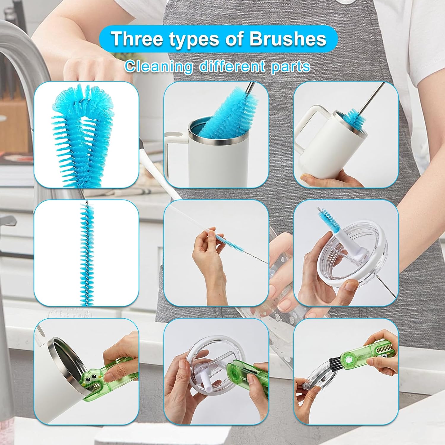 Stanley Cup Replacement Lid - 2 Pack with 4 Bottle Brush Cleaners for Easy Maintenance