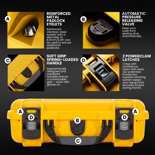 NANUK 909 Travel Hard Case with Customizable Cubed Foam – Waterproof Camera Case, 12.6” x 9” x 4.4”, Lightweight, Lockable, Dustproof, Impact-Resistant & Durable Protective Case – Yellow