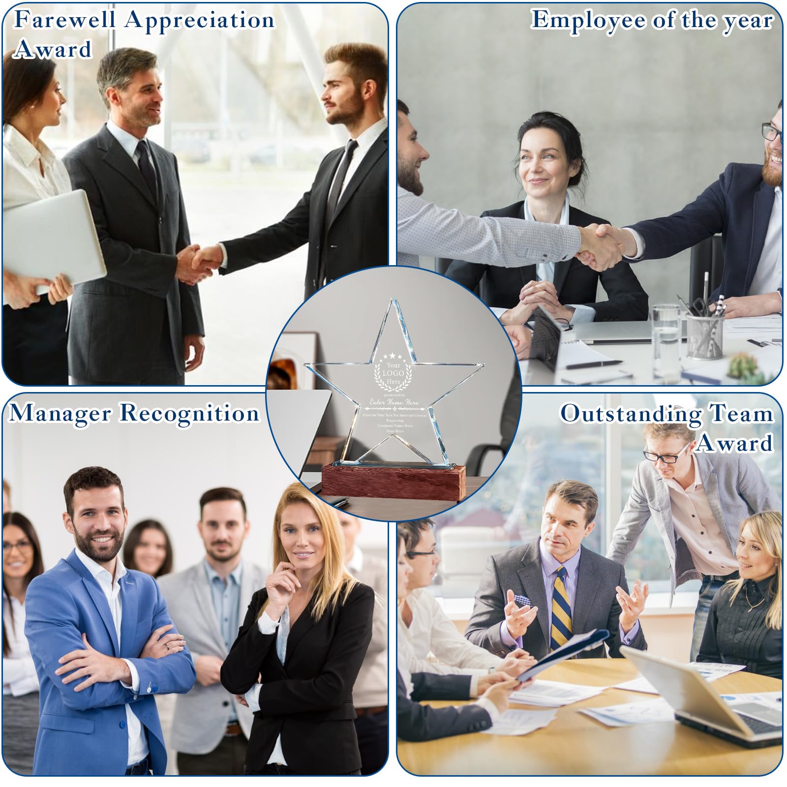 Custom Crystal Star Award Trophy with Engraved Logo Name Text, Personalized Employee Recognition Award Plaque, Corporate Appreciation Trophy for Leadership Retirement Sales Achievement
