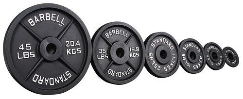 Signature Fitness Olympic 2-Inch Cast Iron Plate Weight Plate for Strength Training and Weightlifting, Style #1, 35LB Pair