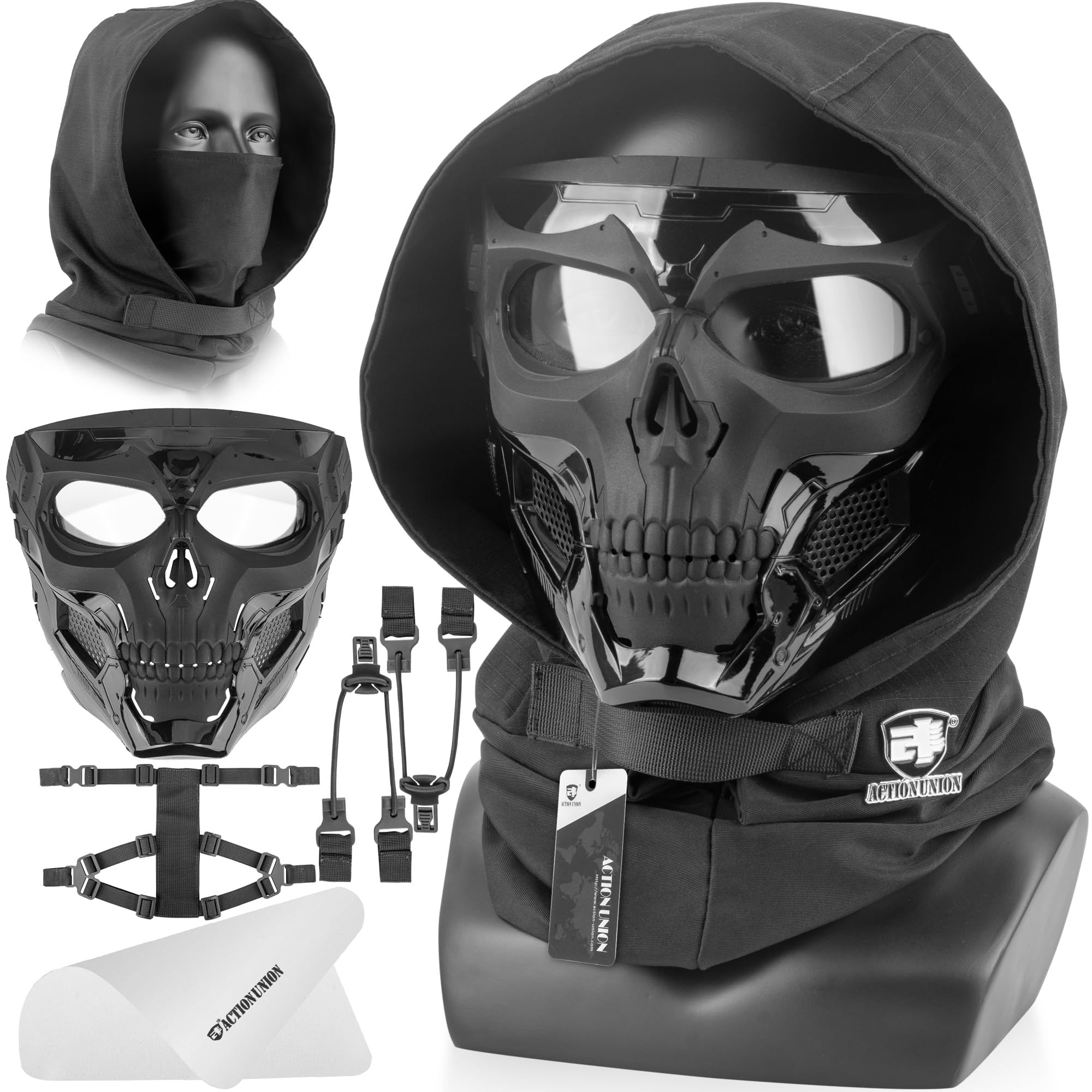 ACTIONUNION Airsoft Mask Full Face Skull Balaclava Face Mask Men Skeleton Mask Tactical Protective Paintball Mask Halloween Cosplay Costume
