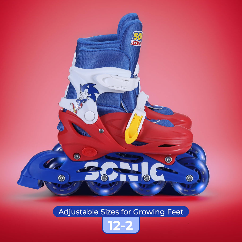 Sonic 2in1 Kids Roller Skates, Transform from Quads to Inlines Skates, Durable Hardshell Boot, LED Wheels for Quads and Inlines, ABEC-7 Carbon Steel Bearings (Size 12-2)