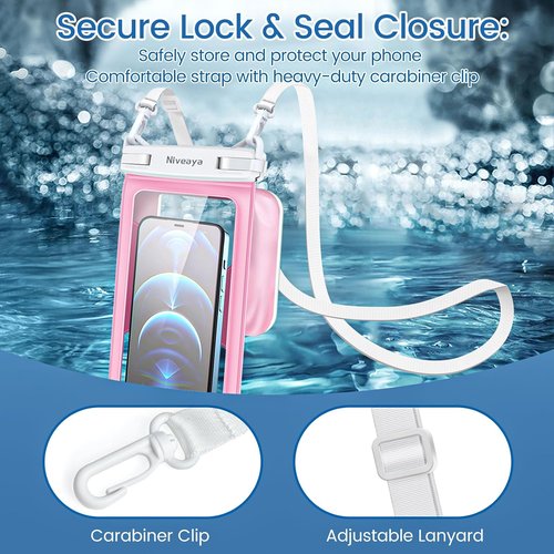 Niveaya Waterproof Phone Pouch - Floatable 2-Pack with Adjustable Neck Lanyard | Fits Up to 8.5" Devices
