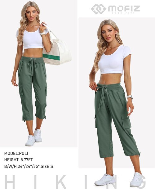 MoFiz Women's Cargo Capris - Lightweight Quick-Dry Hiking Pants for Summer Travel | Loose Fit