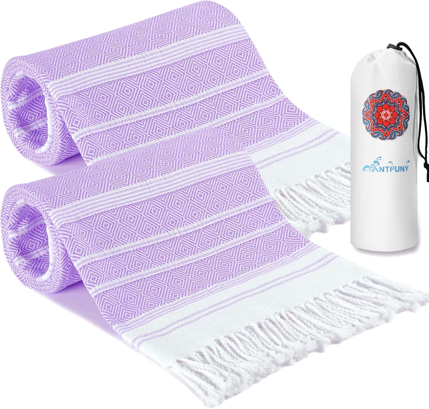 Skiennix Turkish Beach Towels - Quick Dry, Sand-Free, Oversized, Soft & Absorbent | 2-Pack, Stripe Design