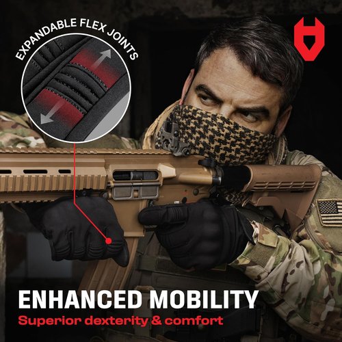 NoCry Tactical Shooting Gloves for Men - Water Resistant with Padded Knuckle Guards & Non-Slip Grip | Heavy Duty Black