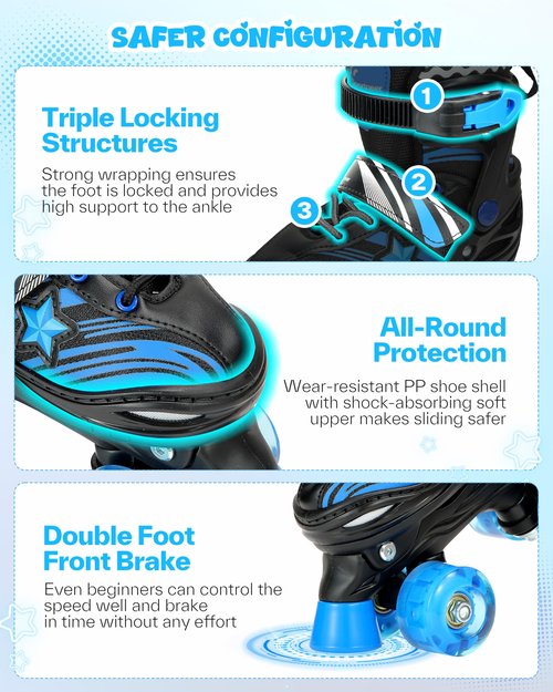 Sportneer Kids Roller Skates, 4 Adjustable Light up Roller Skates for Girls Boys Toddlers Beginners, Skates with Protective Gear Set Gift for Indoor & Outdoor Use