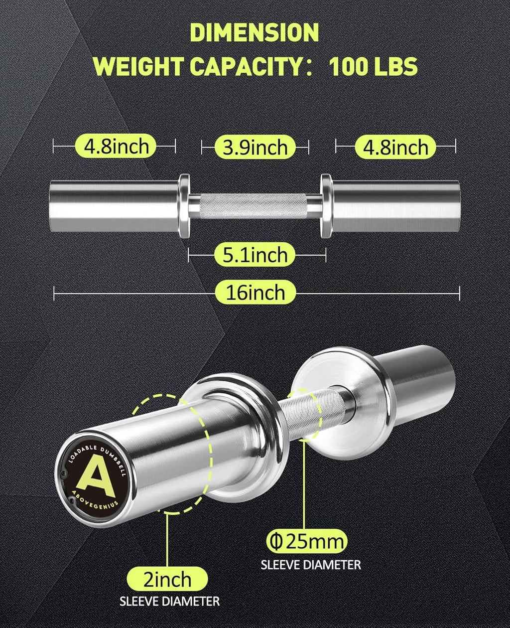 Solid Steel Olympic Dumbbell Handles by [Brand Name] - Loadable Weight Bars for 2-Inch Plates | Adjustable Home Gym Equipment