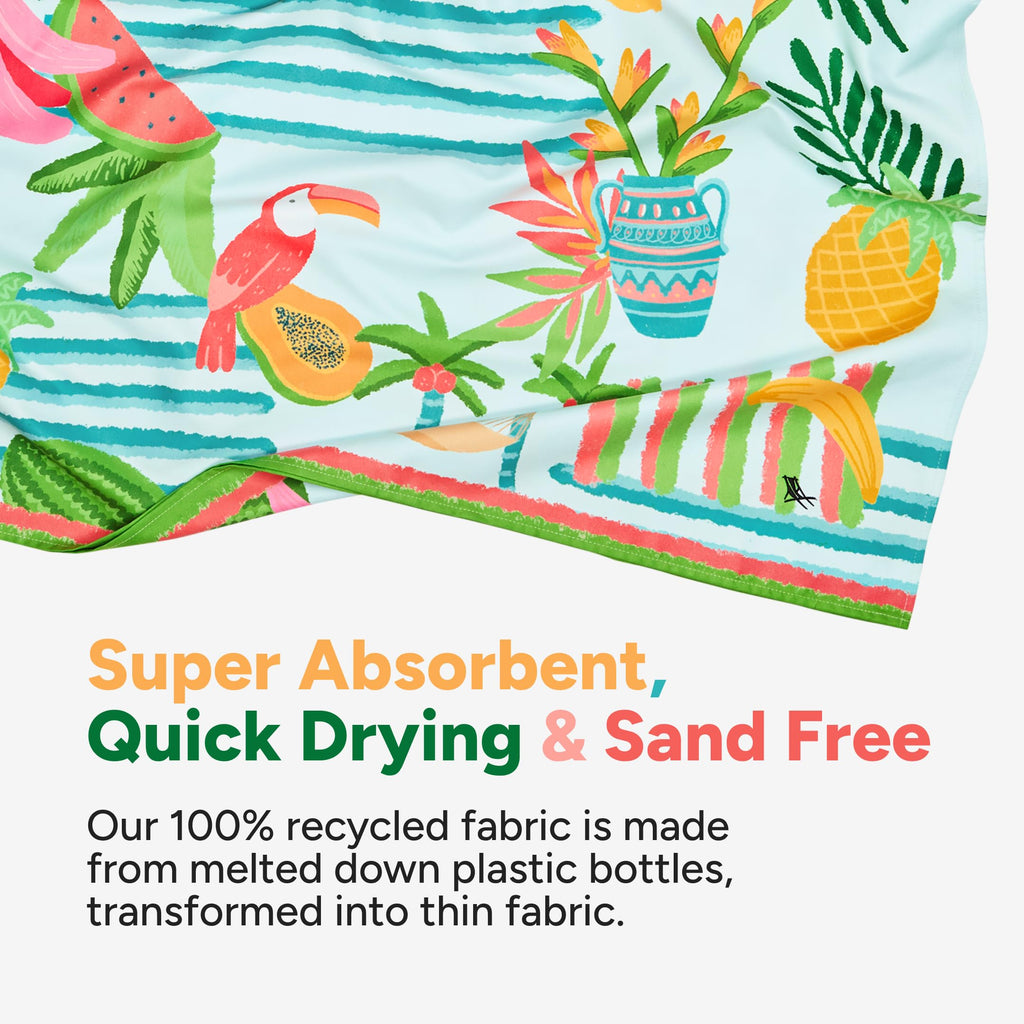 Dock & Bay Beach Towel - Quick Dry, Sand Free - Compact, Lightweight - 100% Recycled - Includes Bag - Tropicana Treat - Extra Large (200x90cm, 78x35)