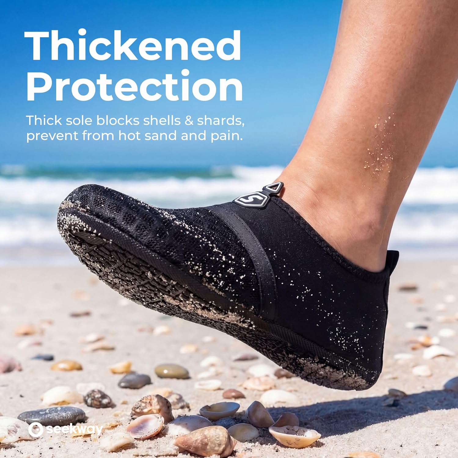 SEEKWAY Water Shoes - Quick-Dry Aqua Socks for Beach, Pool, and River | Unisex Black SK001