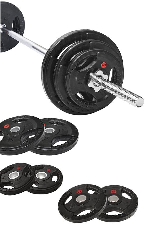 Fitvids Cast Iron Standard Weight Plates Including 5FT Standard Barbell with Star Locks – 45-Pound Set (35 Pounds Plates + 10 Pounds Barbell) – nan – Black