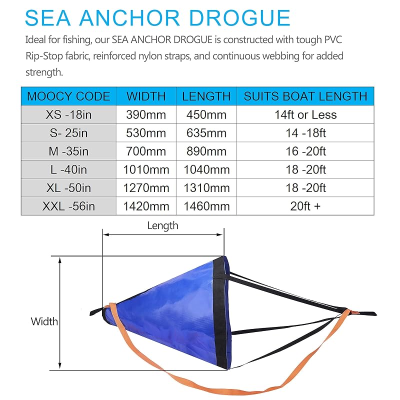 35'' Drift Sock with Dump Line, Harness & Buoy Sea Anchor Kit for Boats, Kayaks