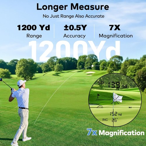 1200 Yards Range Finder Golf with Slope, 7X Magnification Range Finder, Lightweight Portable Rechargeable Rangefinder, Flag Lock Vibration, Switch for Legal, Range Finders for Golf Accessories