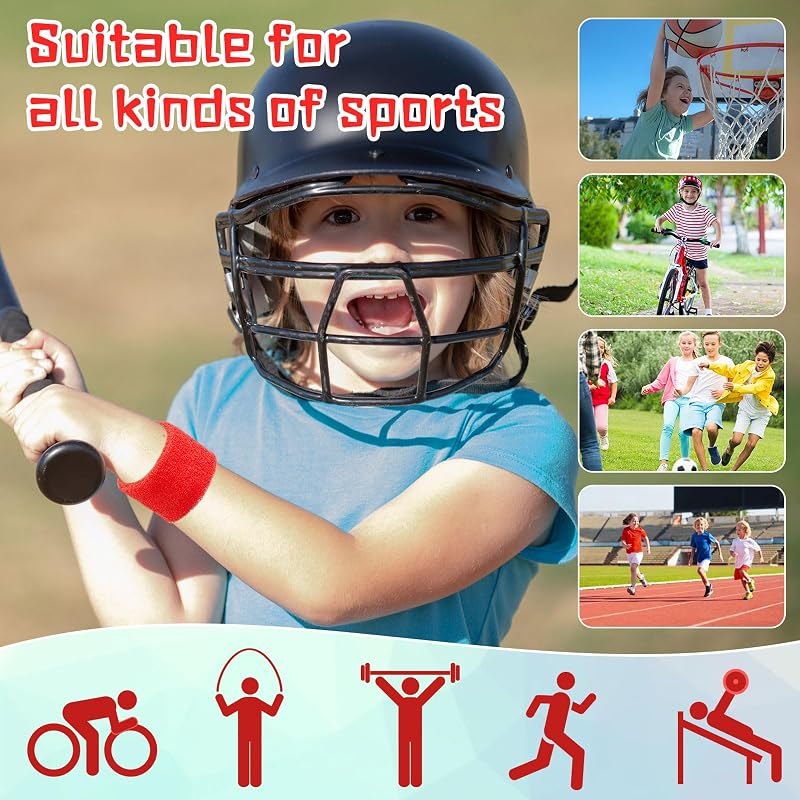 Kids Wrist Sweatbands Bulk Pack 72 Pcs Red & Yellow 3.15 x 1.97 in