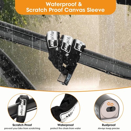 eMjollRay Anti-Theft Chain Lock for Scooter & Bike Heavy Duty Alloy Steel Security Lock with 2 Keys, Quick Push-to-Lock Mechanism Portable Waterproof Canvas Covered Motorcycle Lock