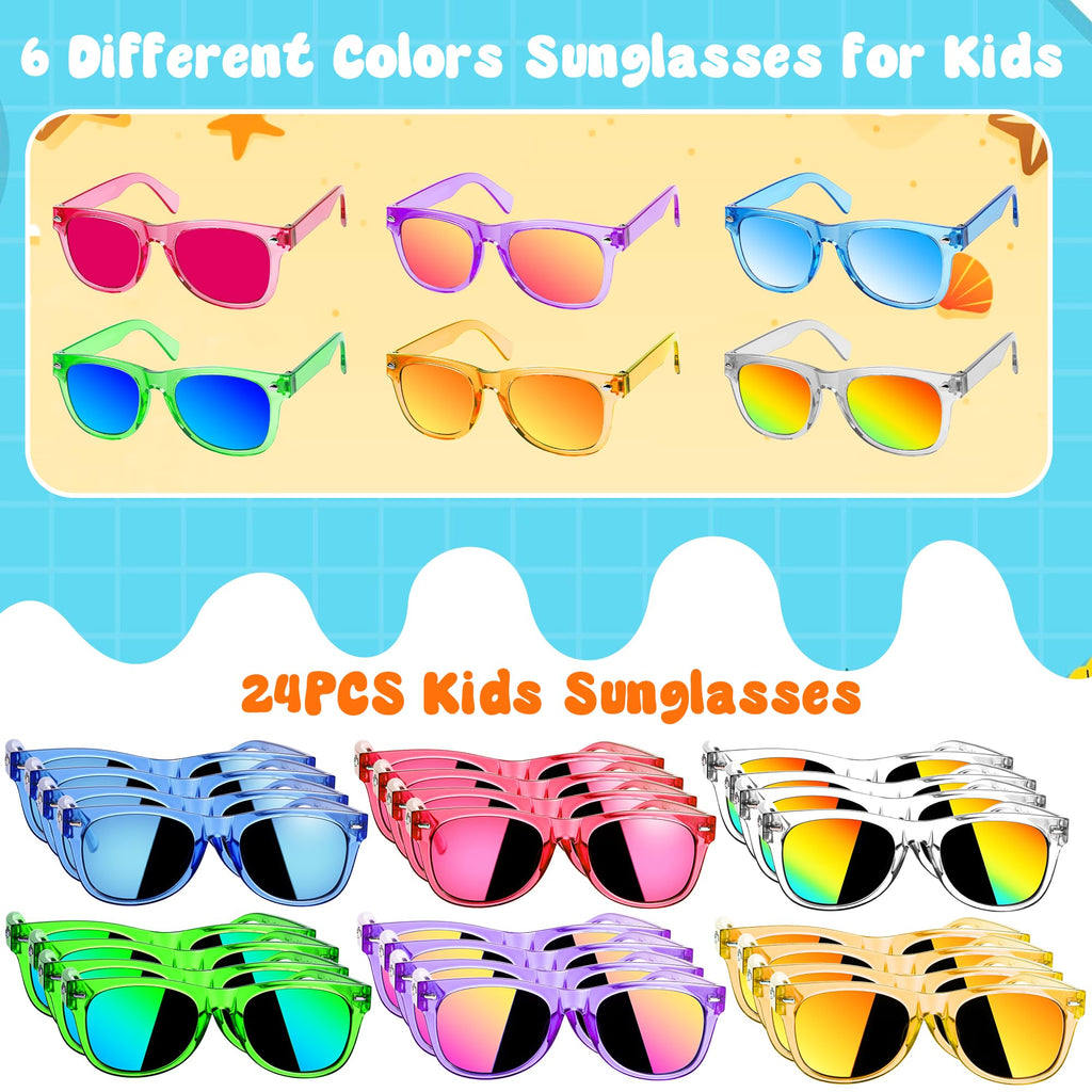OLIKER Kids Sunglasses Bulk Party Favors,24 Pack Boys Girls Sunglasses for Kids Age 3-8 with UV 400 Protection,Birthday Party Supplies