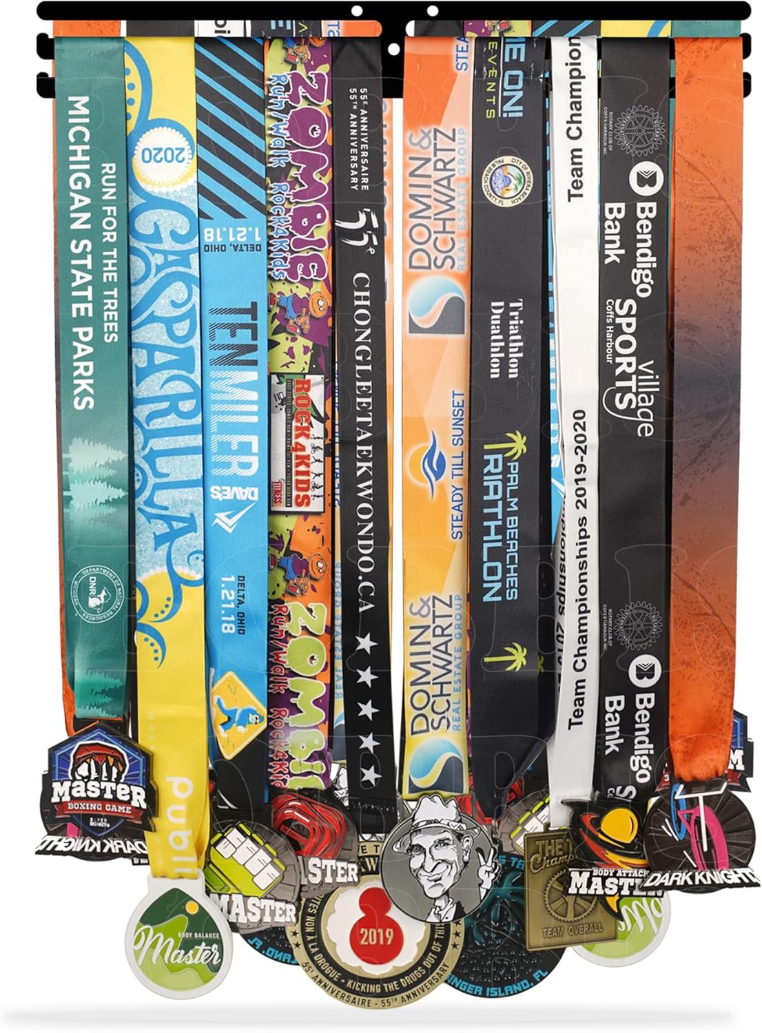 Sports Marathon Medal Display Hanger - Wall-Mounted Holder for Over 40 Medals | Matt Black Finish