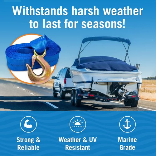 Boat Trailer Winch Strap - Heavy Duty 2 Inch x 20 Feet, 10,000 Lbs Capacity with Hook