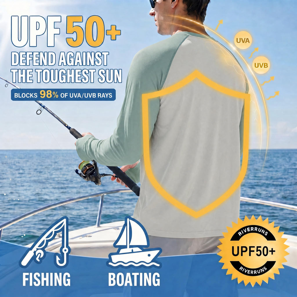 Riverruns Sun Protection Long Sleeve Shirts Rash Guard Shirts Ice-Cool Quick Dry Swim Shirt Fishing Sports Shirt, X-Large