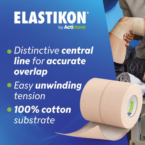 ELASTIKON by Actimove Elastic Tape - Supports Sprains, Strains, and Muscles - 3 in x 2.5 yd - 4 Rolls