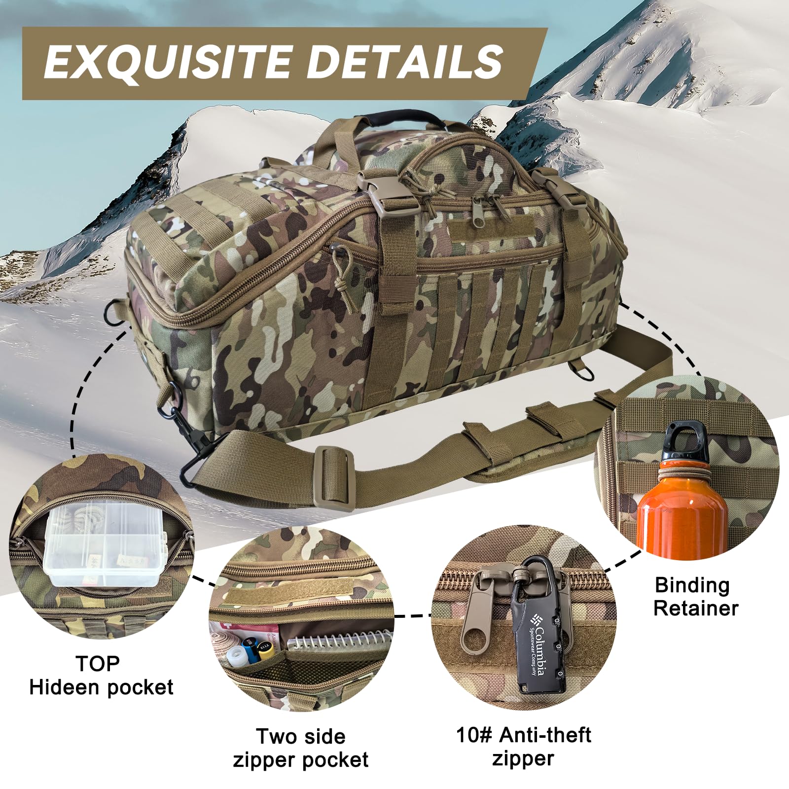 Hannibal Tactical 65L Large Duffle Bag, 3-in-1 Tactical Backpack MOLLE Pack for Sports, Gym, Outdoor, CP