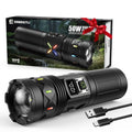 erbrigtli Flashlights High Lumens 10000 Rechargeable, Super Bright 50W LED, Long Running 15 Hours, USB C Input & USB Output, Zoomable 3 Modes, Powerful Strong Flash Light for Home Hiking Camping