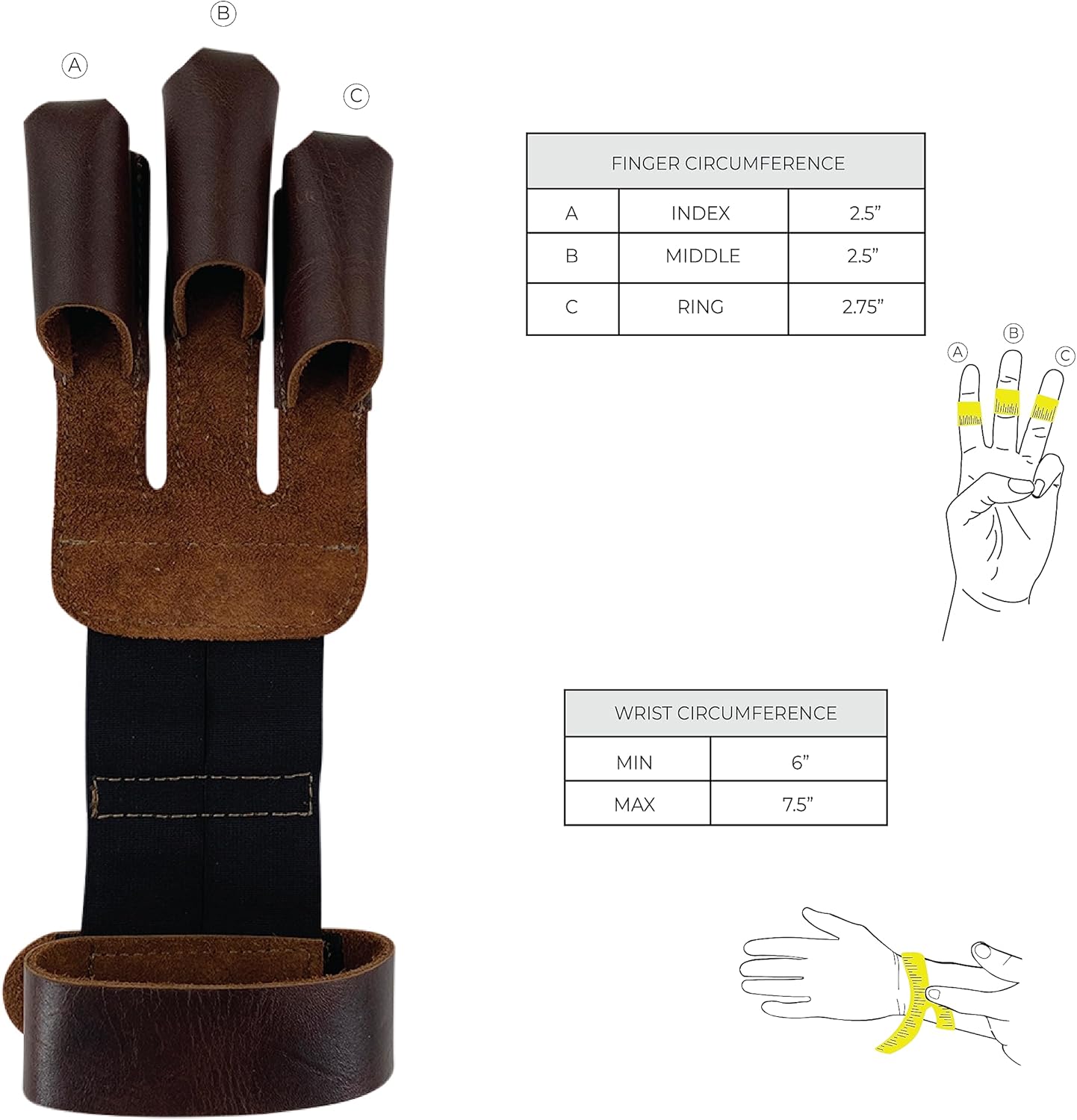 Three-Finger Archery Glove, Bow and Arrow Shooting, Target Practice, Accessory for Archers, Protection for Wrist & Fingers, Full Grain Leather, Handmade, Bourbon Brown