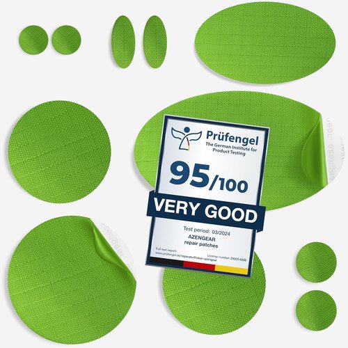 aZengear Repair Patches - Waterproof Self-Adhesive for Jackets, Tents, Shoes & More | 11 Pcs Neon Green
