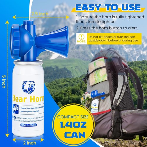 Bear Horn 1.4oz Self Defense Air Horn - 120dB Sound, Effective Up to 1/2 Mile | Perfect for Hiking