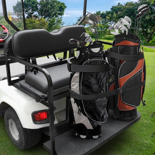 Golf Cart Rear Seat Bag Holder Bracket Attachment for Most 2+2 Golf Cart Rear Seat with 1 Inch Square Tube, No Drilling Golf Cart Bag Attachment for EZGO Club Car Yamaha Golf Carts, Metal / Stable