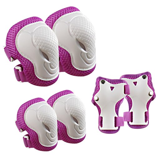 GEQID Knee Pads for Kids, Knee Elbow Pads and Wrist Guards Protective Gear Set ,for Rollerblading Skateboarding and Biking Scooter Skating to Child's 5-12 Years (Purple White)
