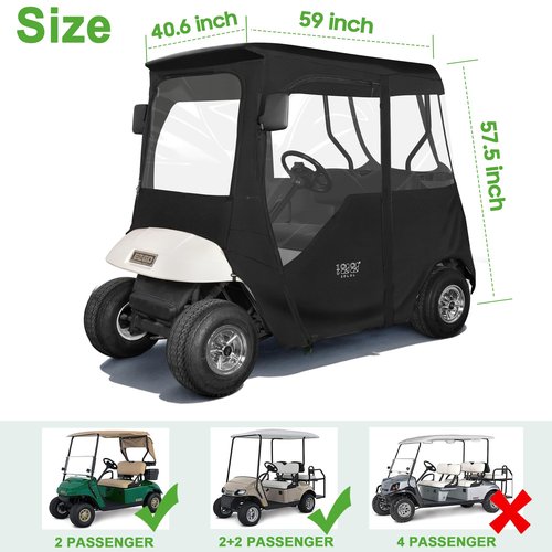 10L0L 2 Passenger Golf Cart Driving Enclosure for EZGO TXT/RXV Model, 4-Sided Clear Window 600D Rain Cover All Weather Windproof Waterproof Snow-Proof - Deluxe Edition