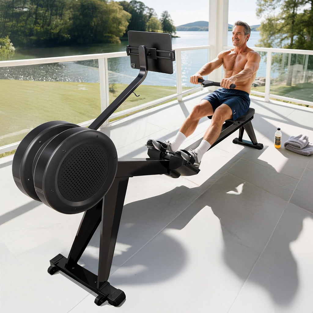 YOSUDA R2 Rowing Machine - Adjustable Air Resistance Rower with Self-Powered Monitor | Ergonomic Design, 53.7'' Rail