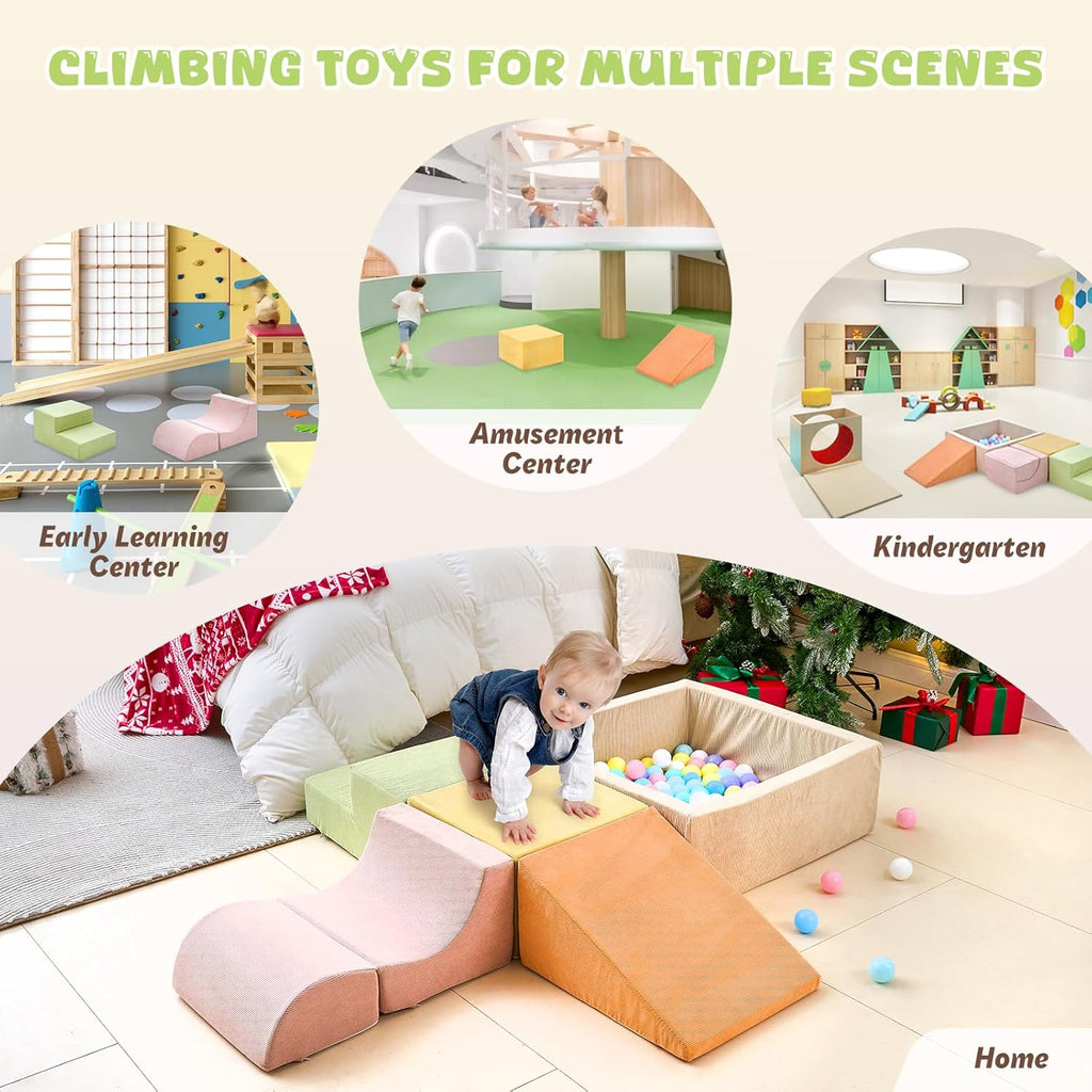Skiennix Toddler Climbing Toys - 5-Piece Foam Blocks Play Set with Ball Pit | Indoor Soft Play Gym